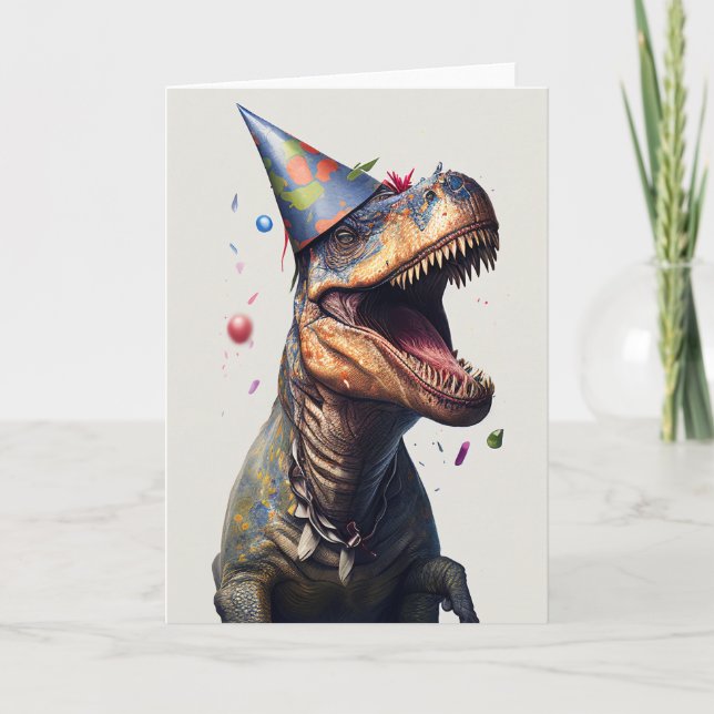 T-Rex Dinosaur Birthday Greeting Card (Front)