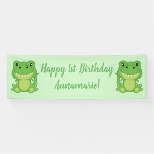 T-Rex Dinosaur Birthday Party Green Banner