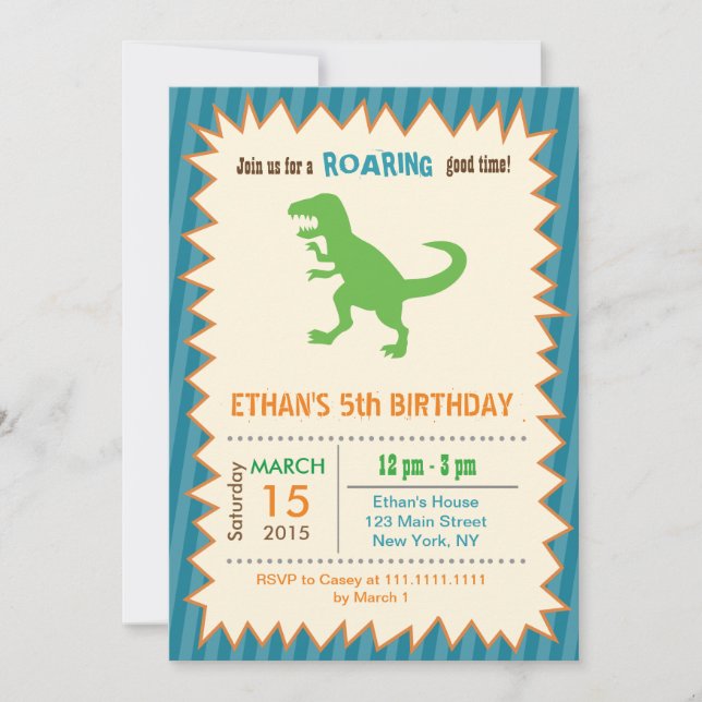 T Rex Dinosaur Birthday Party Invitations (Front)