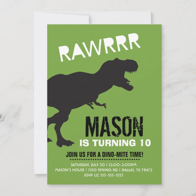 T Rex Dinosaur Birthday Party Invitations (Front)
