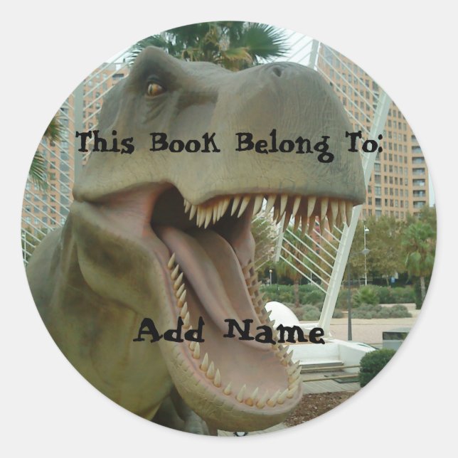 T-Rex Dinosaur Bookplate Sticker (Front)