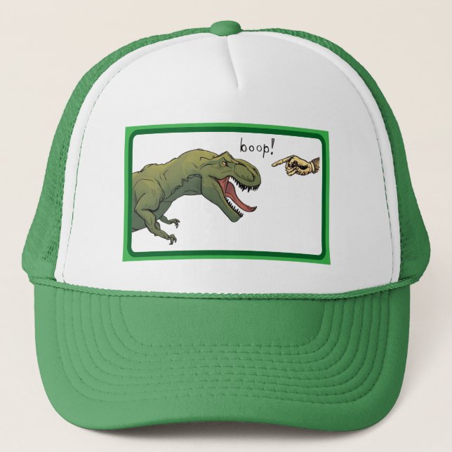 T-Rex Dinosaur Boop Tyrannosaurus Baseball Green Trucker Hat (Front)