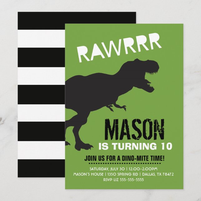 T Rex Dinosaur Boy Invitation d'anniversaire (Devant / Derrière)