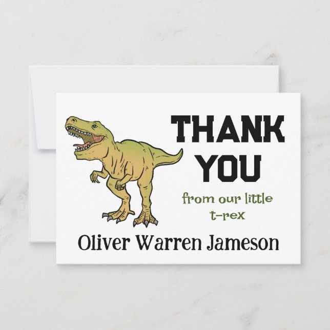 T-REX Dinosaur Boy's Any Age Birthday Thank You  Card (Front)