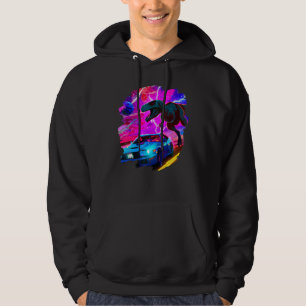 T Rex Dinosaur Chasing Sports Car In Space Tyranno Hoodie