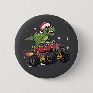 T-Rex Dinosaur Christmas Monster Truck  2 Inch Round Button