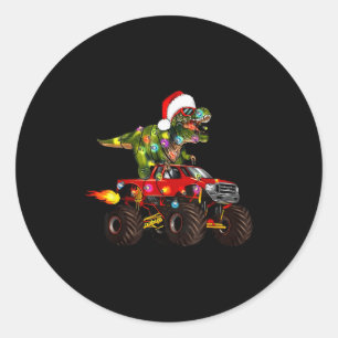T-rex Dinosaur Christmas Monster Truck For Kids Bo Classic Round Sticker