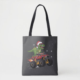 T-Rex Dinosaur Christmas Monster Truck  Tote Bag