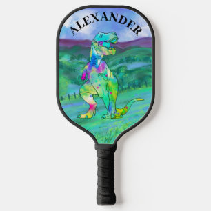 T. rex dinosaur colorful add name pickleball paddle
