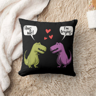 T-Rex Dinosaur Couple Hug Me Valentines Day Funny Throw Pillow