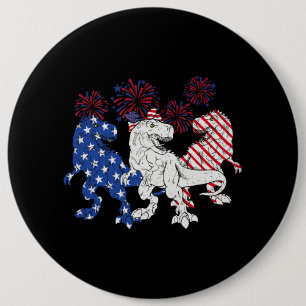 T Rex Dinosaur Cute US Flag 4th of July Outfit For 6 Inch Round Button