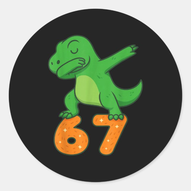 T-rex Dinosaur Dabbing 67 Meme Six Seven Funny  Classic Round Sticker (Front)