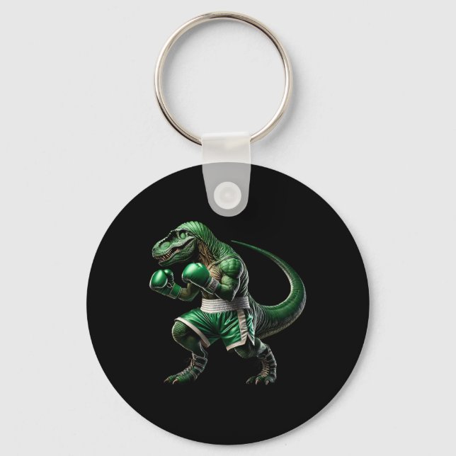 T-rex Dinosaur Doing Boxing Boxer Martial Art  Keychain (Front)