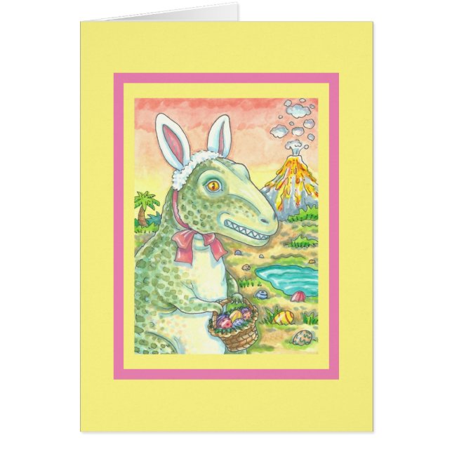 T-REX DINOSAUR EASTER BUNNY GREETING CARD VERSE (Devant)