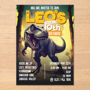 T-Rex Dinosaur Enthusiast 10th Birthday Acrylic Invitations