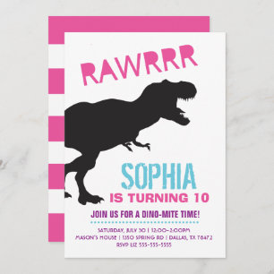 T Rex Dinosaur Fille Anniversaire Fête Invitation