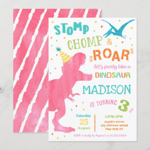 T Rex Dinosaur Fille Anniversaire Invitations