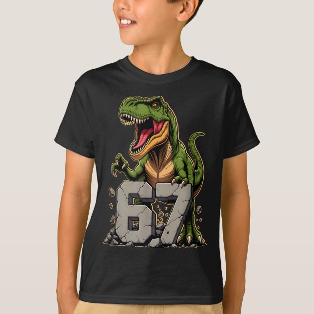 T-rex Dinosaur Funny Six Seven Meme Cool Tyrannosa T-Shirt (Front)