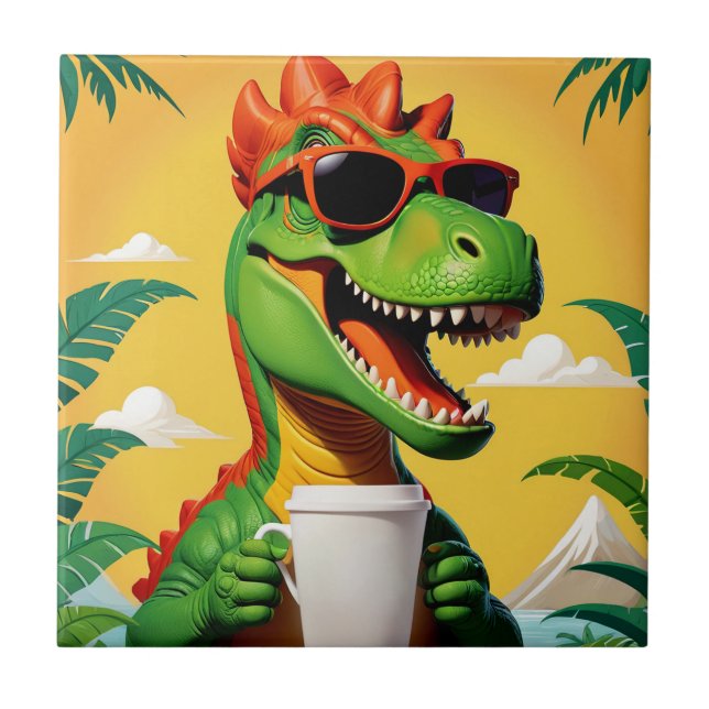 T-Rex Dinosaur Funny  Tile (Front)