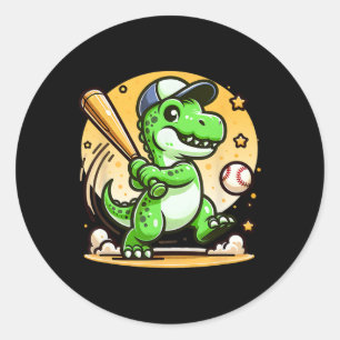 T-rex Dinosaur Hitting Sell Softll Player Boys Gir Classic Round Sticker