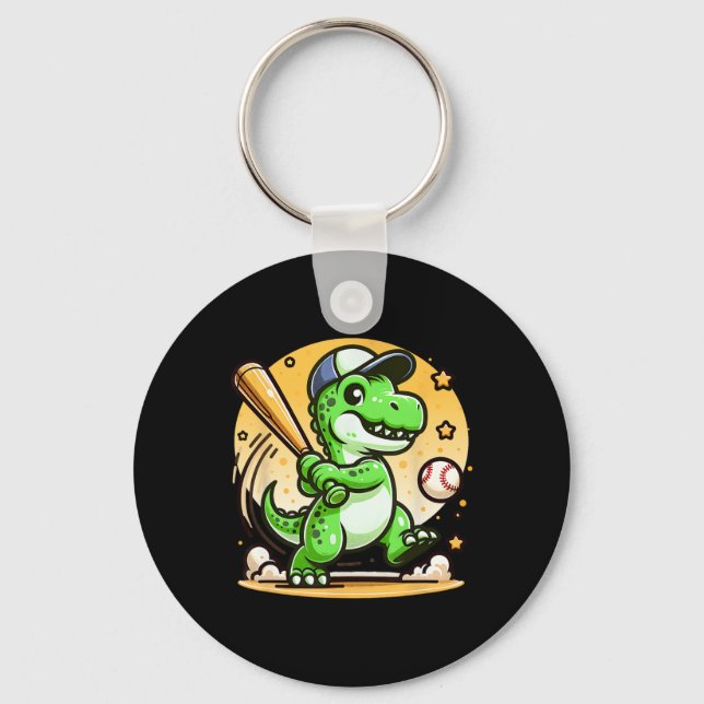 T-rex Dinosaur Hitting Sell Softll Player Boys Gir Keychain (Front)