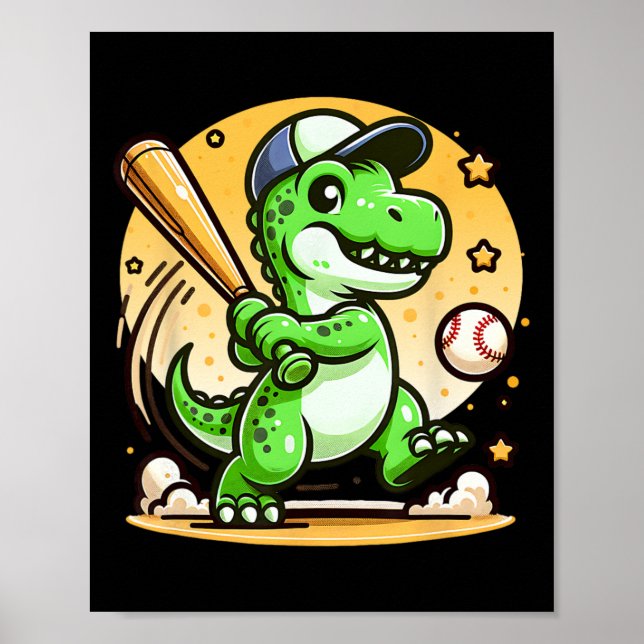 T-rex Dinosaur Hitting Sell Softll Player Boys Gir Poster (Front)