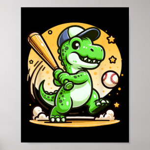 T-rex Dinosaur Hitting Sell Softll Player Boys Gir Poster