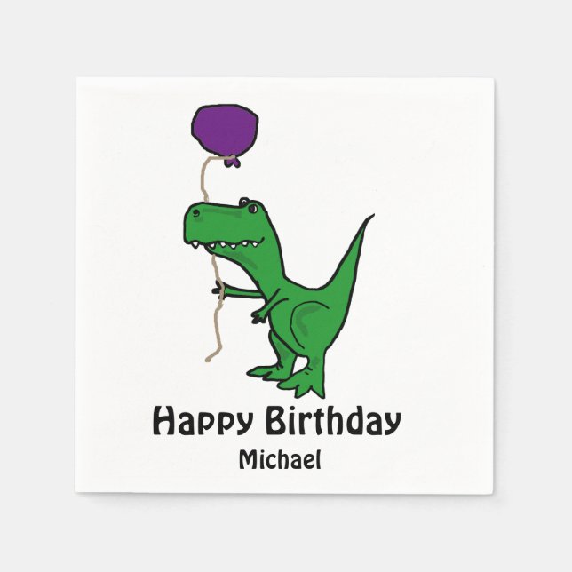 T-rex Dinosaur Holding Balloon Paper Napkins (Front)