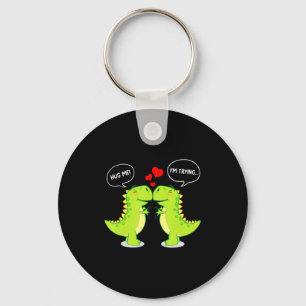 T Rex Dinosaur Hug Me Valentines Day Funny Couple Keychain