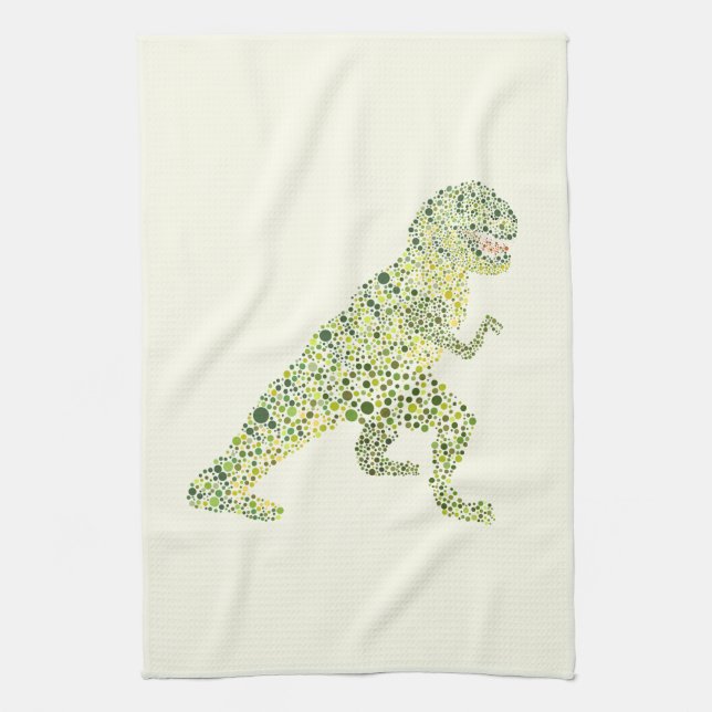 T-REX Dinosaur In Dots Kitchen Towel (Vertical)