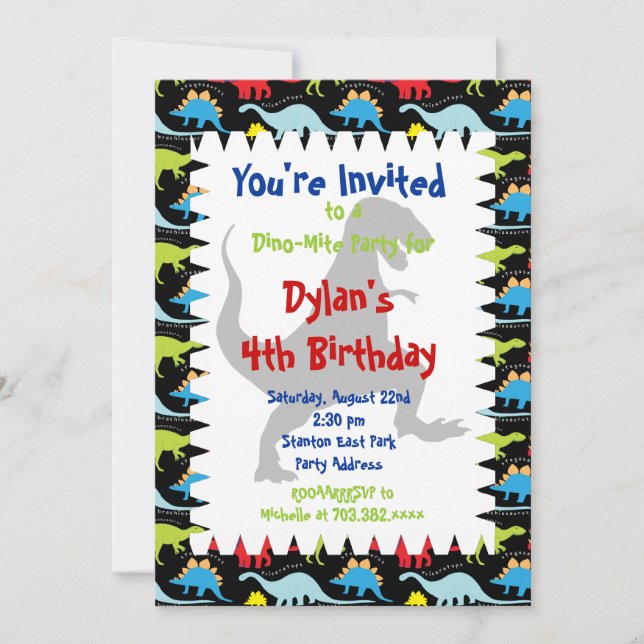 T Rex Dinosaur Invitations de fête d'anniversaire (Devant)