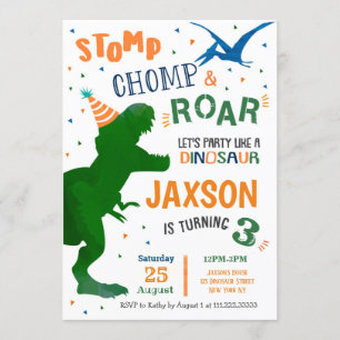 T Rex Dinosaur Invitations de fête d'anniversaire