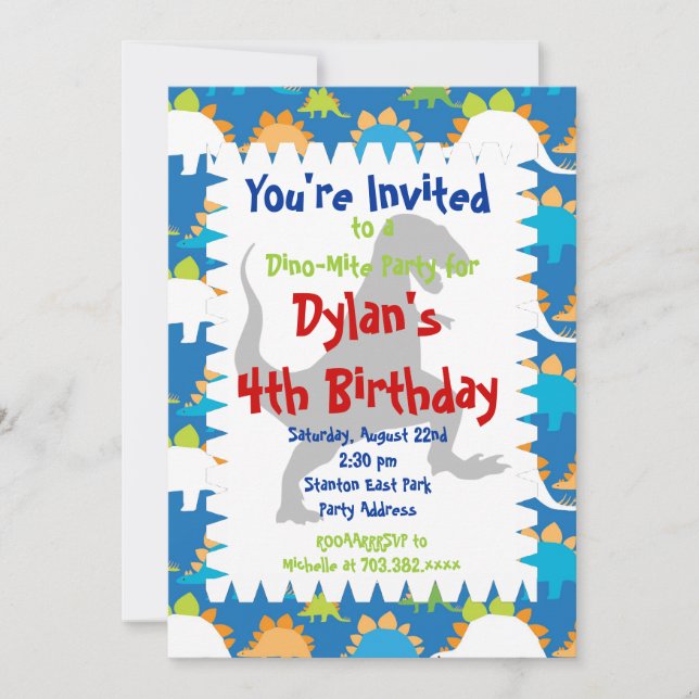 T Rex Dinosaur Invitations de fête d'anniversaire (Devant)