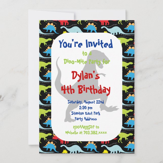T Rex Dinosaur Invitations de fête d'anniversaire (Devant)