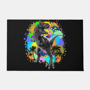 T-Rex Dinosaur Jurassic Reptile on Paint Stains Doormat