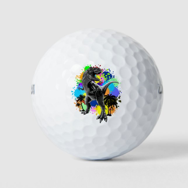 T-Rex Dinosaur Jurassic Reptile on Surreal Rainbow Golf Balls (Front)