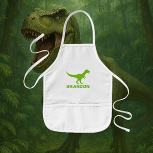 T-rex dinosaur kids apron with custom boys name