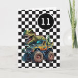 T-rex Dinosaur Monster Truck 11th Birthday Card<br><div class="desc">A dinosaur monster truck 11th birthday card for boys. Featuring a black and white chequered background on the front with a place you can easily personalize the age if needed. A Tyrannosaurus rex on top of a monster truck will delight all dinosaur and monster truck fans.</div>