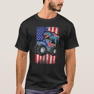 T Rex Dinosaur Monster Truck Patriotic American Fl T-Shirt