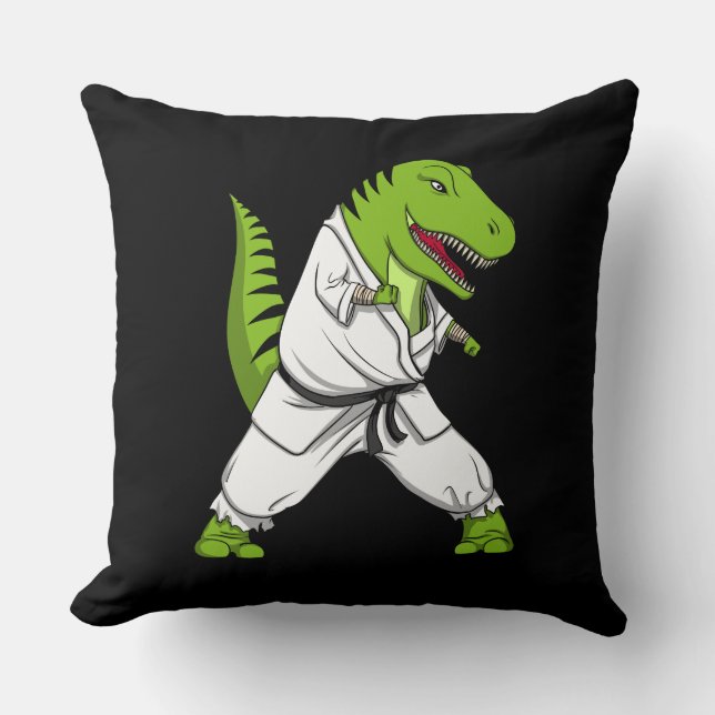 T-Rex Dinosaur Ninja Martial Arts Karate Throw Pillow (Front)
