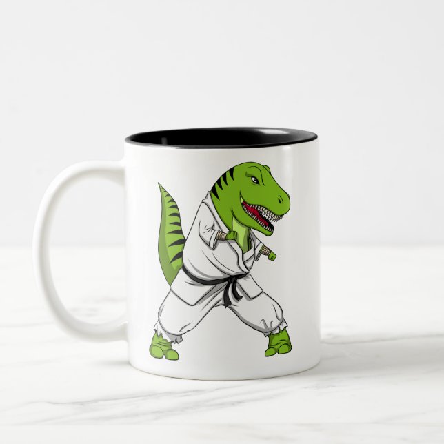 T-Rex Dinosaur Ninja Martial Arts Karate Two-Tone Coffee Mug (Left)