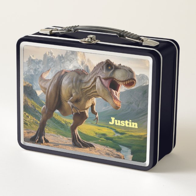 T-Rex Dinosaur Personalized Metal Lunch Box (Front)
