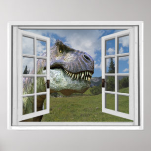 T-Rex Dinosaur Picture View Fake Window Poster