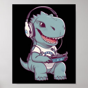 T. Rex-dinosaur Playing Video Game Gaming Gamer Pl Poster