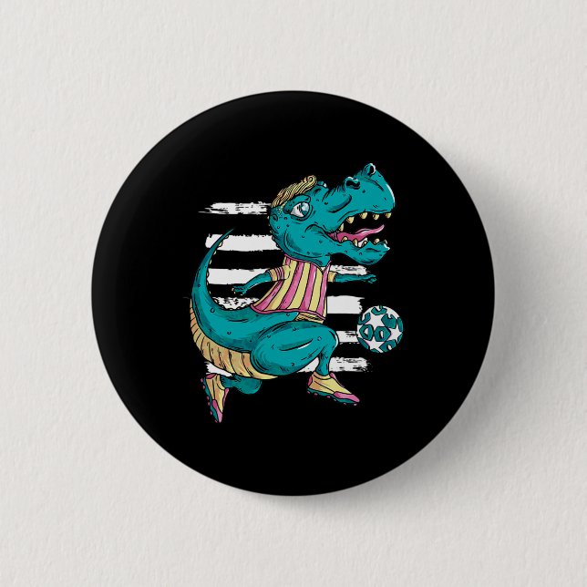 T-rex Dinosaur Plays Soccer - Trex Design  2 Inch Round Button (Front)