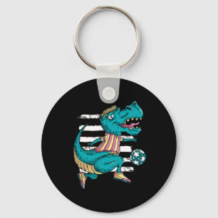 T-rex Dinosaur Plays Soccer - Trex Design Keychain