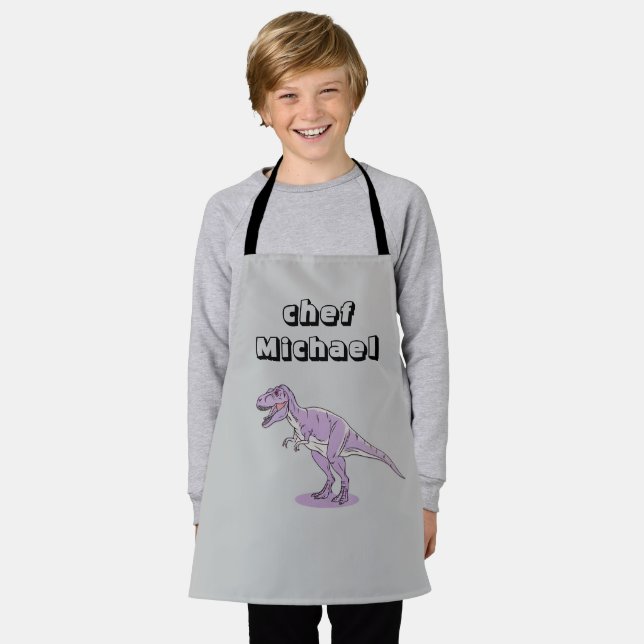 T-rex dinosaur print custom name  apron (Worn)