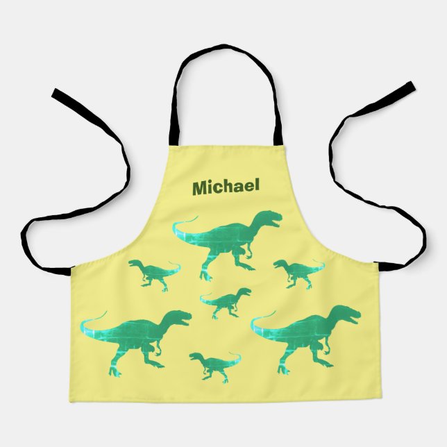 T-rex dinosaur print custom name  apron (Front)