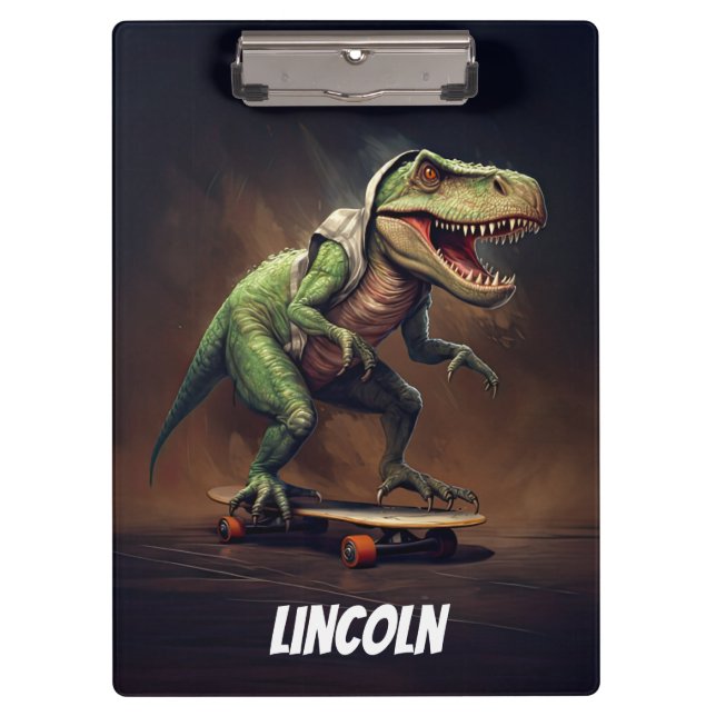T-Rex Dinosaur Riding a Skateboard Clipboard (Front)