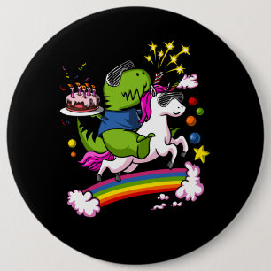 T-Rex Dinosaur Riding Unicorn Birthday Party 6 Inch Round Button